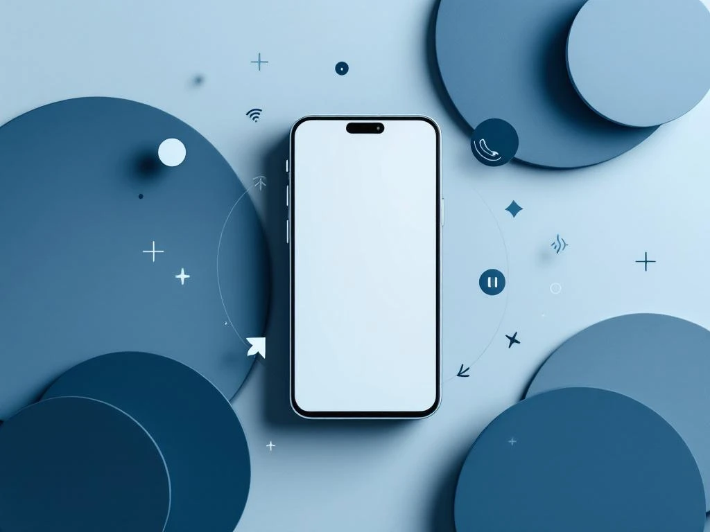 Moderne smartphone met gemiste oproep-indicatoren en telecommunicatiesignalen in minimalistische blauwe en grijze stijl