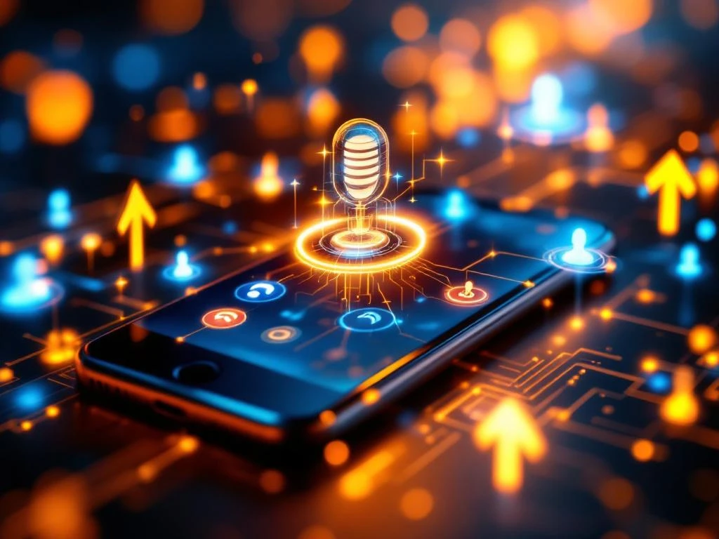 Moderne smartphone toont inkomend gesprek met gloeiende verbindingslijnen en digitale signalen voor oproep doorschakeling